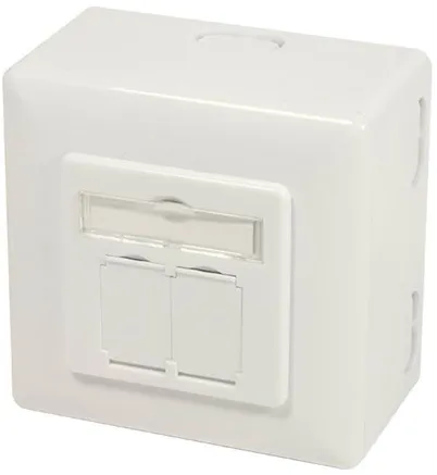 LogiLink NP0124 Cat.6A Wandsteckdose 2 x RJ45 abgeschirmt mit Unterputzdose reinweiß